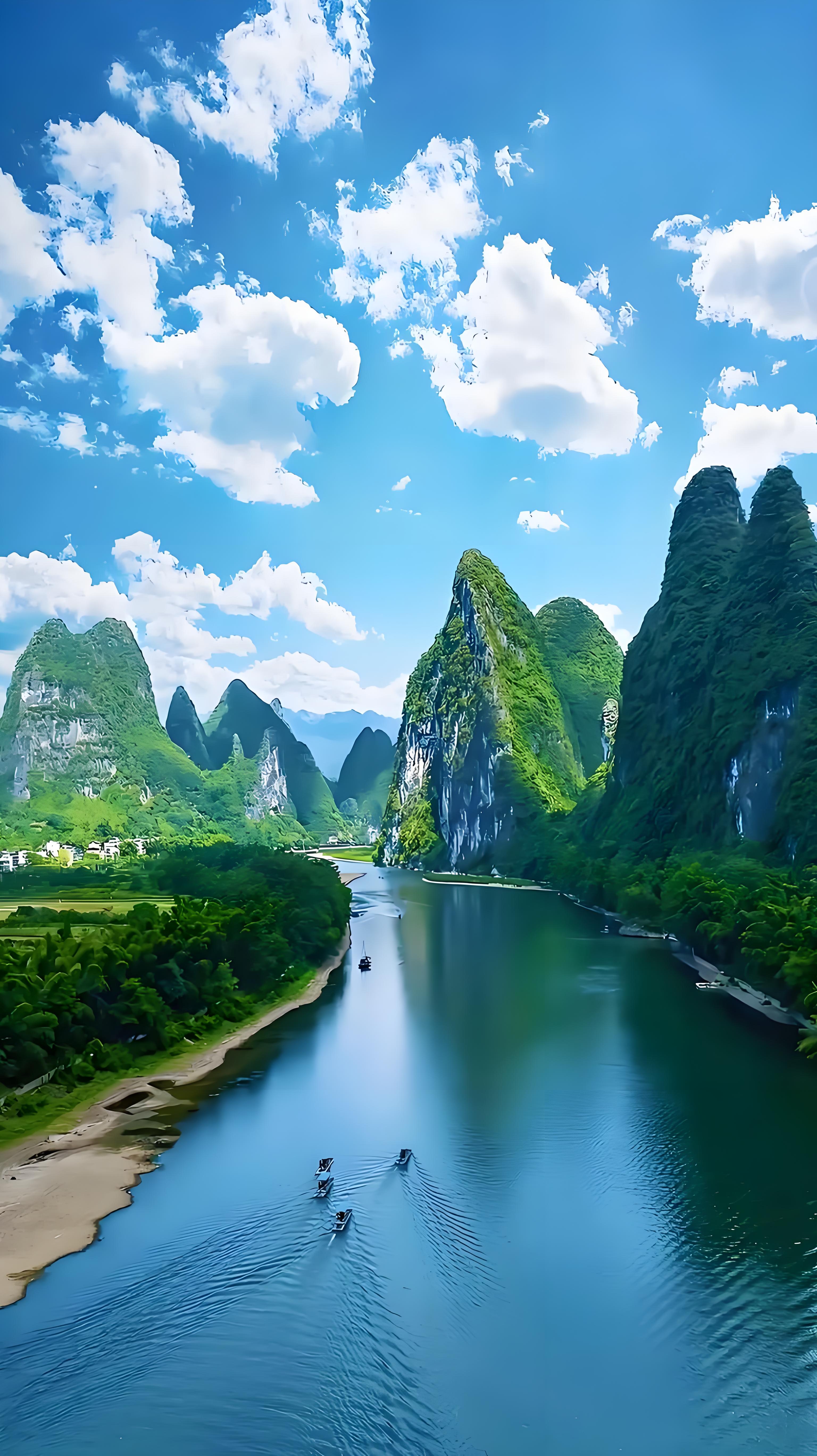 Li River among karst peaks in Guangxi