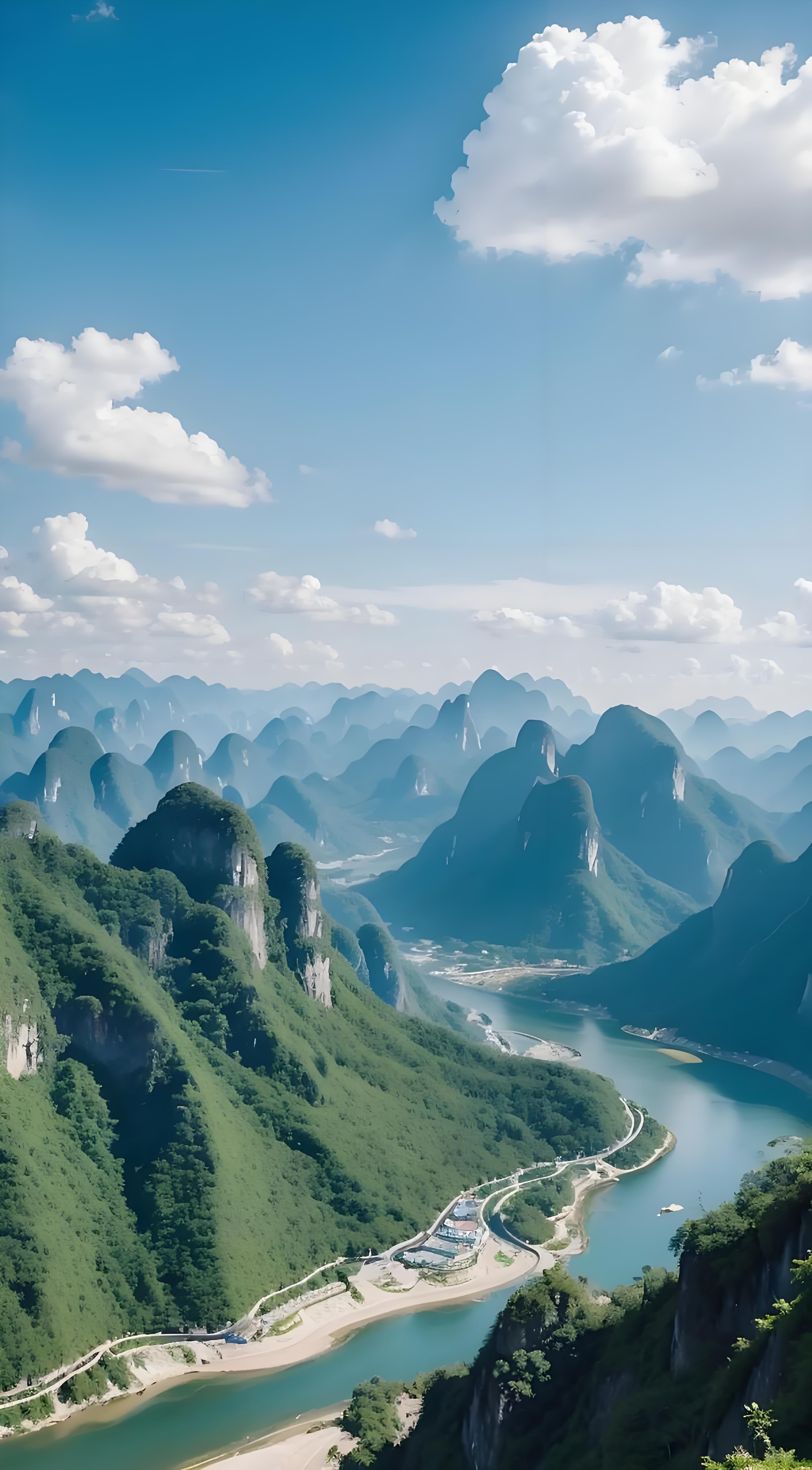 Karst peaks and river landscape in Guangxi