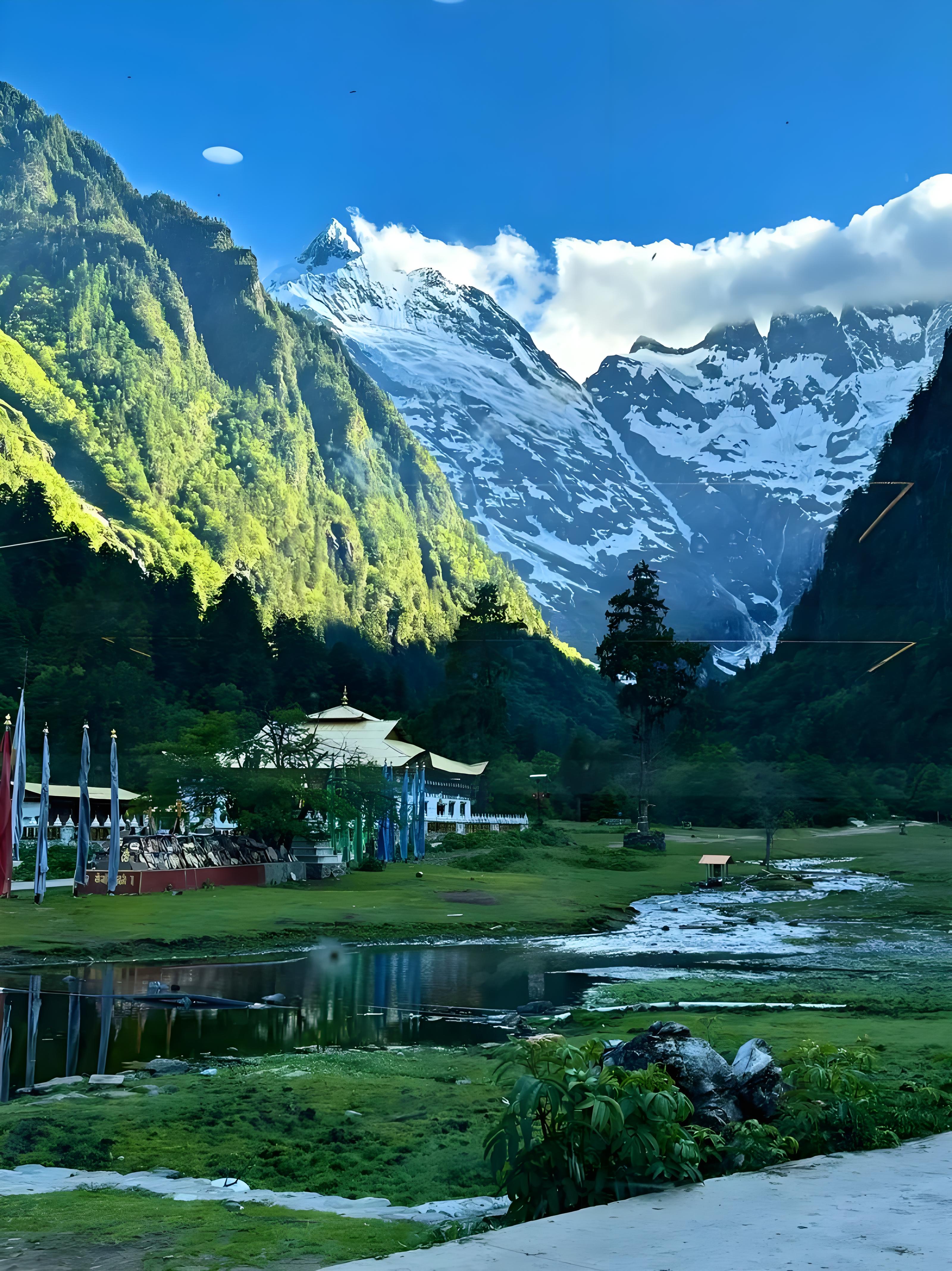 Snow mountain and green valley in Yunnan