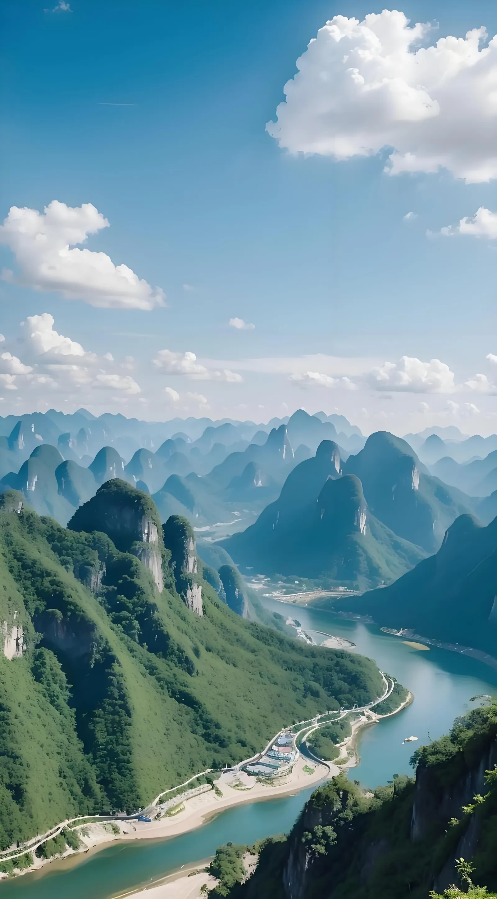 Karst peaks and a winding river in Guangxi