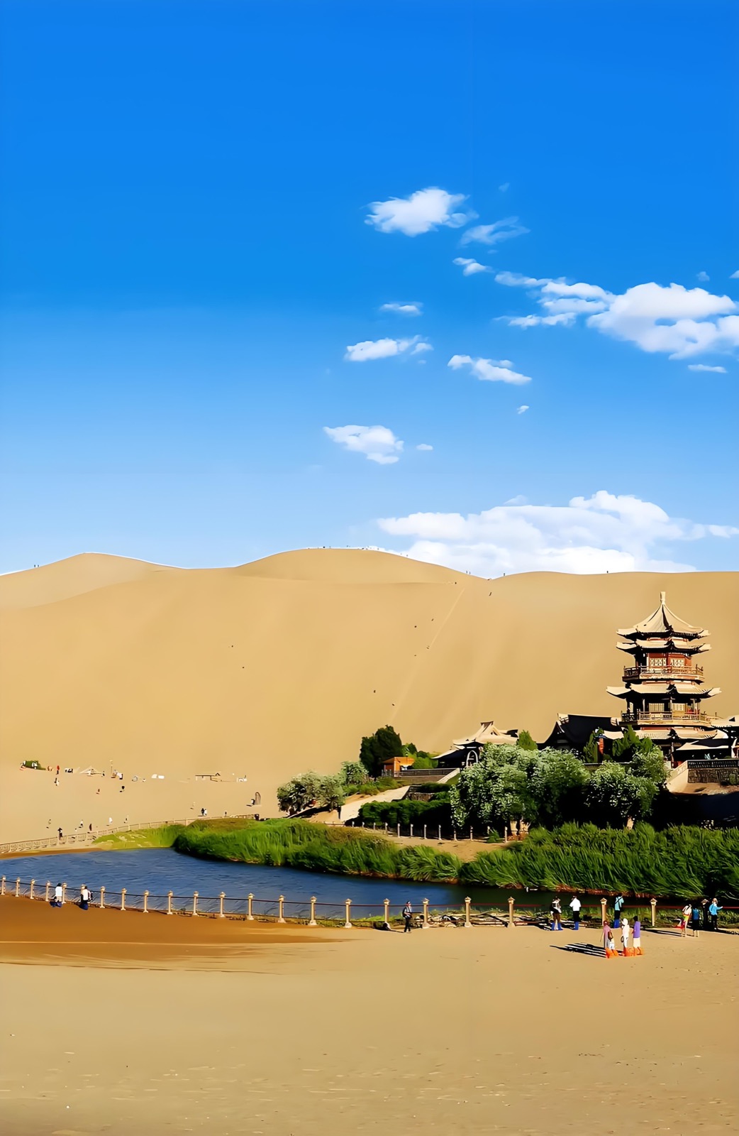 Mingsha Mountain dunes and Crescent Lake near Dunhuang