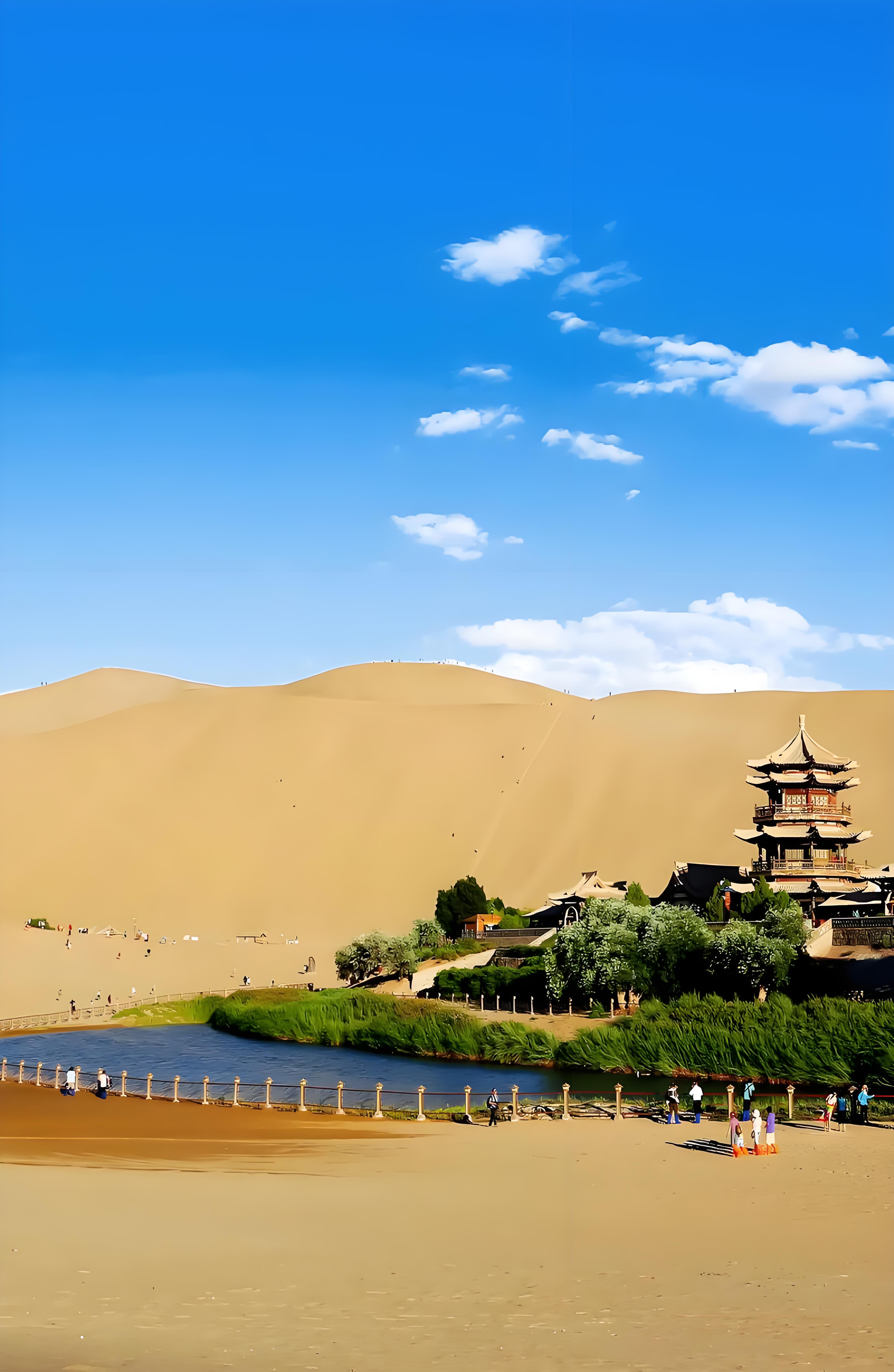 Mingsha Mountain dunes and Crescent Lake near Dunhuang